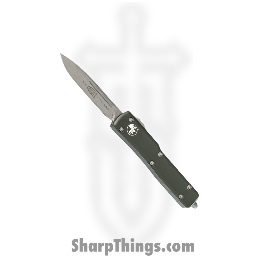 Microtech - 148-10APOD - UTX-70 - OTF Auto - Elmax, M390, 204P Apocalyptic Drop Point - 6061-T6 Aluminum - OD Green
