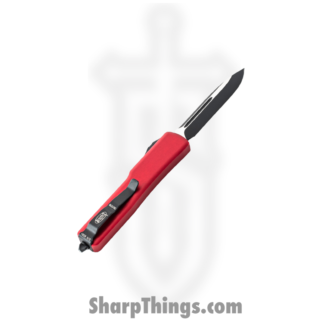 Microtech - 148-1RD - UTX-70 - OTF Auto - Elmax, M390, 204P Two Tone Drop Point - 6061-T6 Aluminum - Red - Image 2