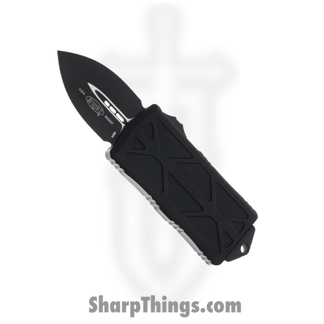 Microtech - 157-1T - Exocet Tactical Money Clip - OTF Auto - Elmax, M390, 204P Coated Dagger - 6061-T6 Aluminum - Black