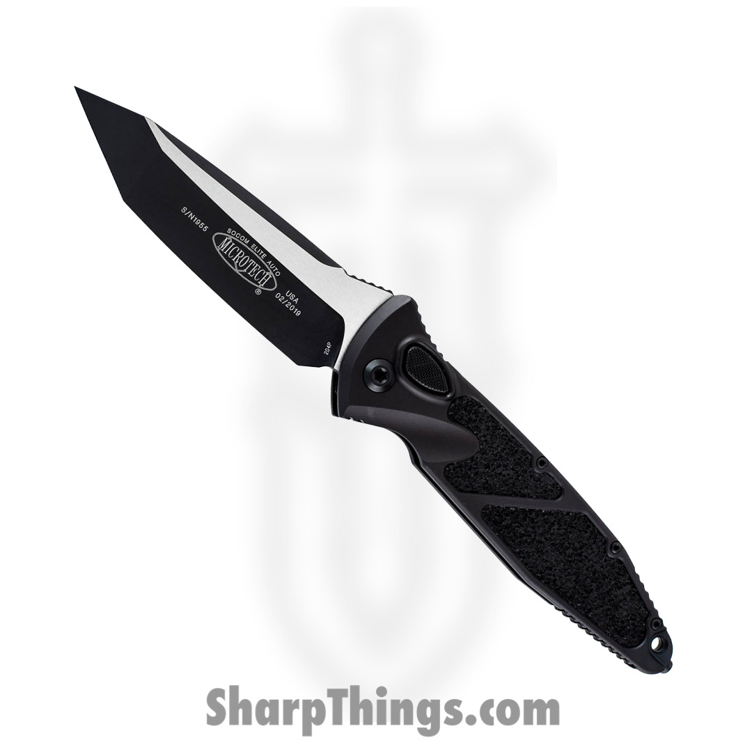 Microtech - 161A-1T - Socom Elite - Automatic Knife - Elmax, M390, 204P Two Tone Tanto - Aluminum/Traction Inlay - Black