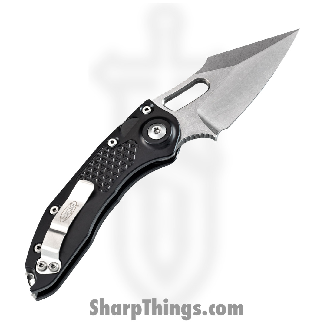 Microtech - 169-10 - Stitch - Automatic Knife - Elmax, M390, 204P Stonewash Spear Point - 6061-T6 Aluminum - Black - Image 2
