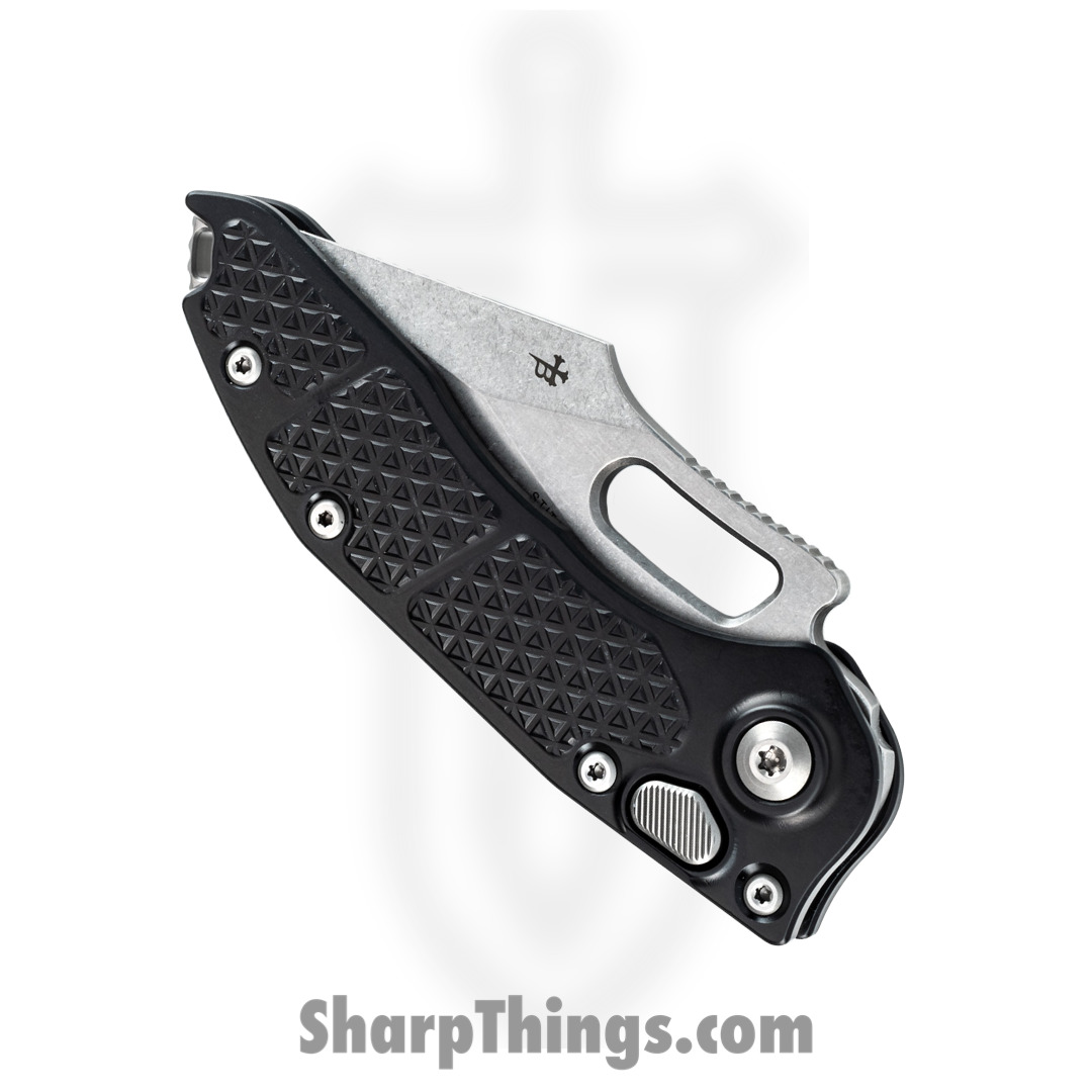 Microtech - 169-10 - Stitch - Automatic Knife - Elmax, M390, 204P Stonewash Spear Point - 6061-T6 Aluminum - Black - Image 3