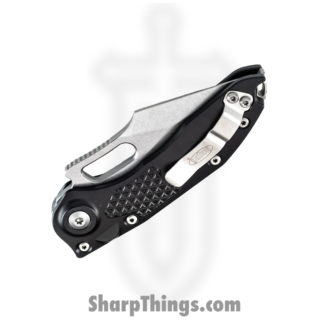 Microtech - 169-10 - Stitch - Automatic Knife - Elmax, M390, 204P Stonewash Spear Point - 6061-T6 Aluminum - Black - Image 4