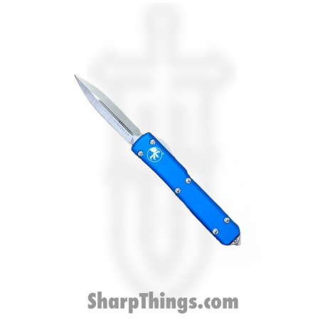 Microtech – 122-4BL – Ultratech – OTF Auto – Elmax, M390, 204P Satin Dagger – 6061-T6 Aluminum – Blue