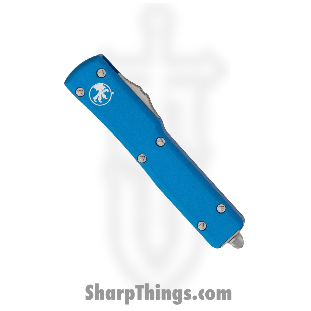 Microtech - 148-4BL - UTX-70 - OTF Auto - Elmax, M390, 204P Satin Drop Point - 6061-T6 Aluminum - Blue - Image 2