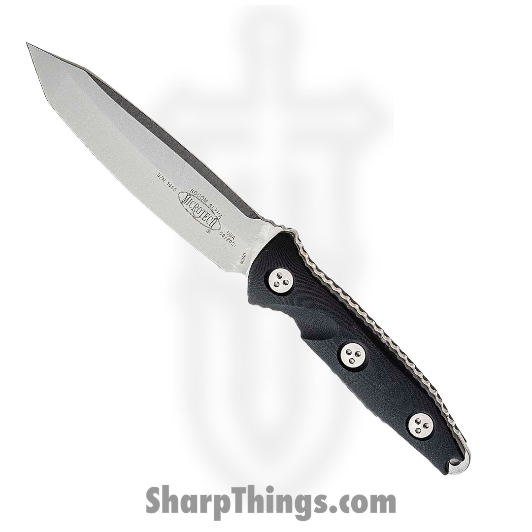 Microtech - 114-10 - Socom Alpha - Fixed Blade Knife - Elmax, M390, 204P Stonewash Tanto - G10 - Black