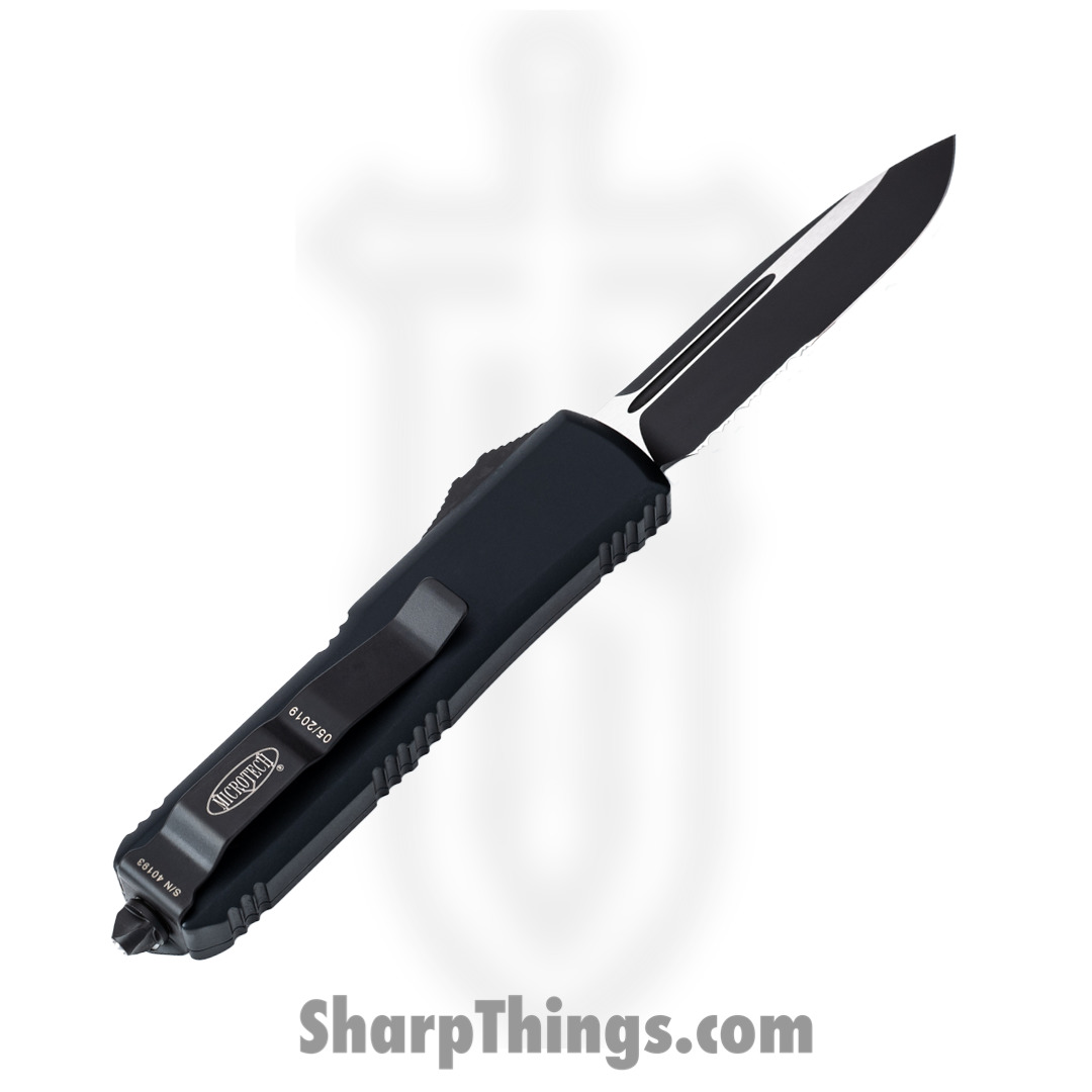 Microtech - 231-2T - UTX-85 - OTF Auto - Elmax, M390, 204P Two Tone Drop Point - 6061-T6 Aluminum - Black - Image 2