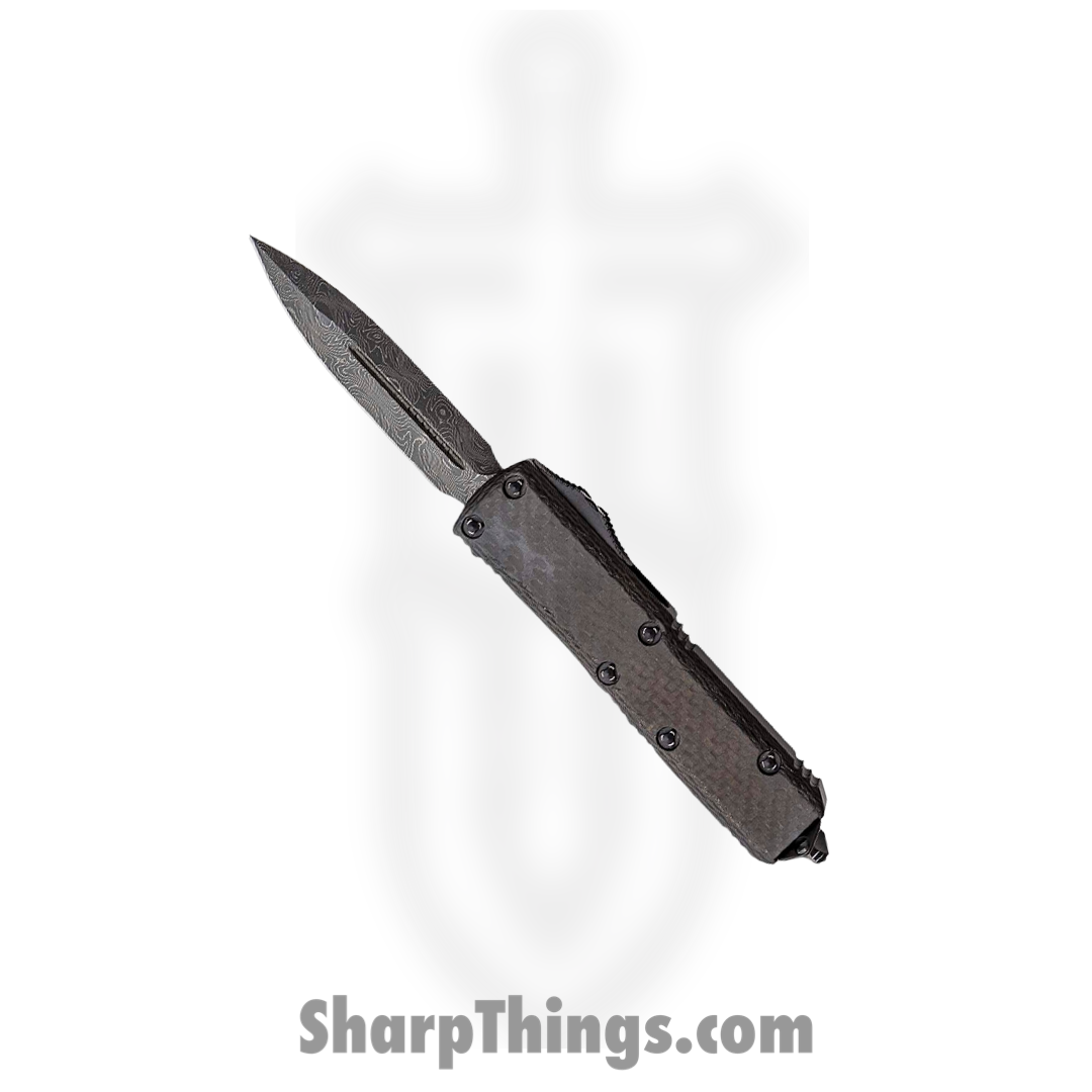 Microtech - 232-16CFS - UTX-85 Signature Series - OTF Auto - Damascus Damascus Dagger - Carbon Fiber/Aluminum - Black