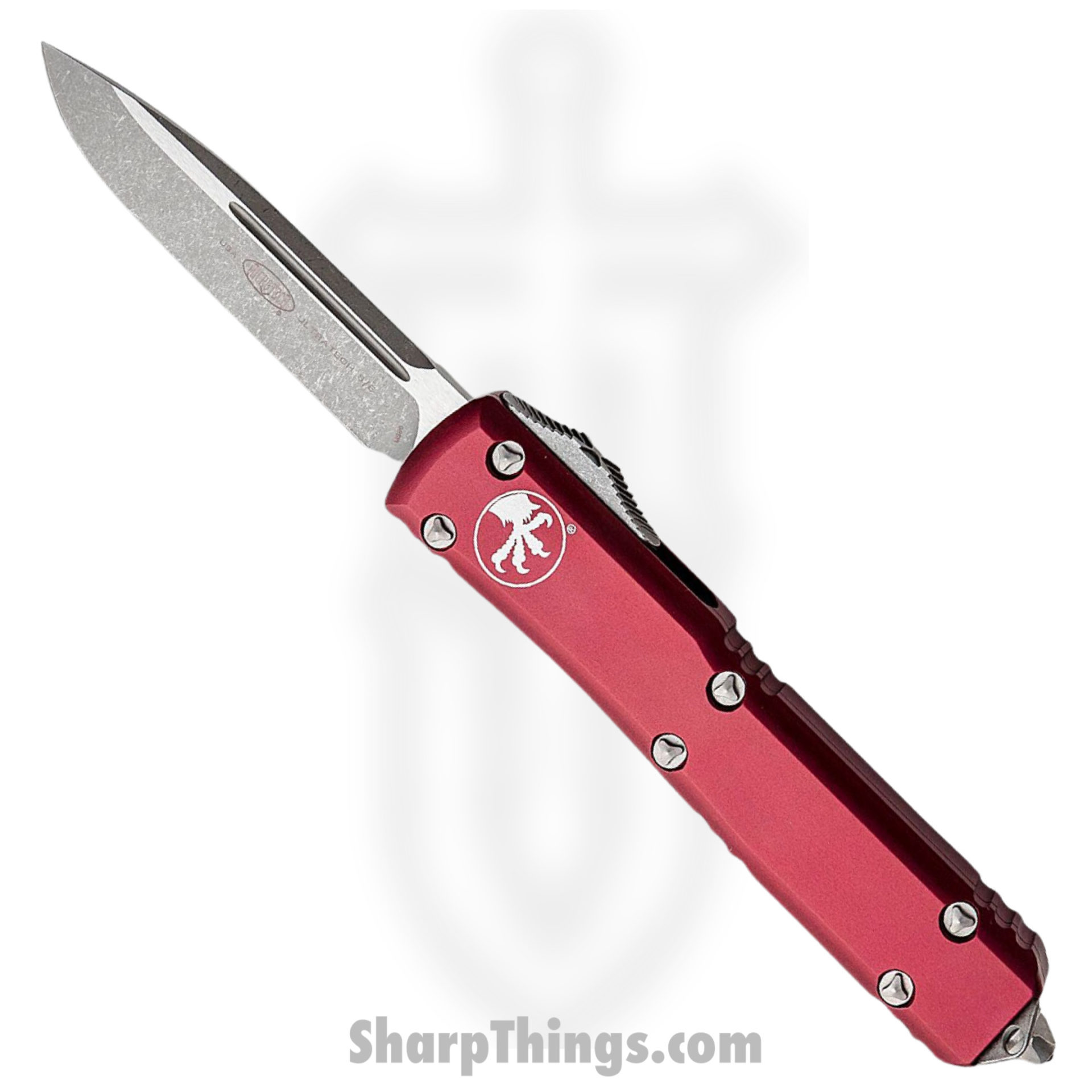Microtech - 121-10MR - Ultratech - OTF Auto - Elmax, M390, 204P Stonewash Drop Point - 6061-T6 Aluminum - Merlot