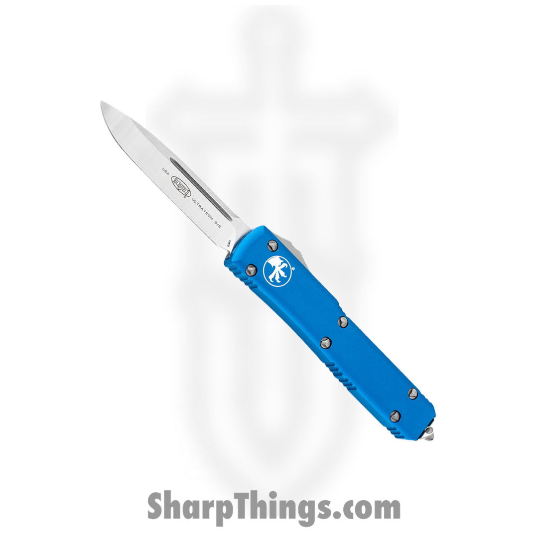 Microtech - 121-4BL - Ultratech OTF S/E Automatic Satin Drop Point Knife - 6061-T6 Aluminum - Blue