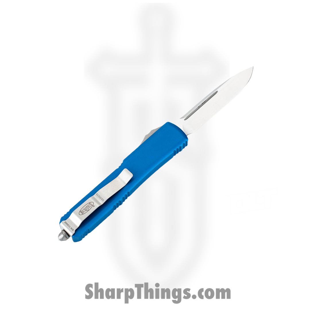Microtech - 121-4BL - Ultratech OTF S/E Automatic Satin Drop Point Knife - 6061-T6 Aluminum - Blue - Image 2