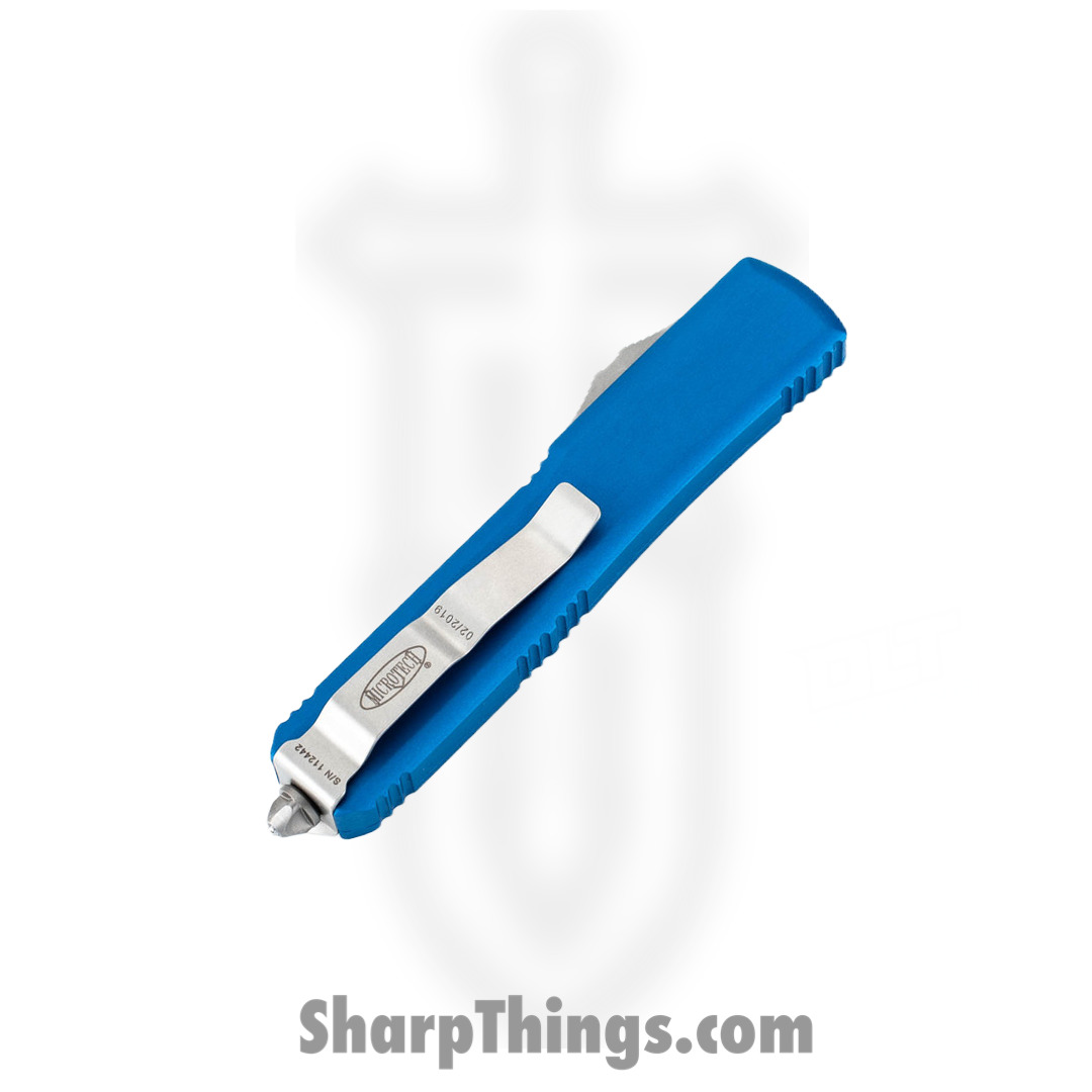 Microtech - 121-4BL - Ultratech OTF S/E Automatic Satin Drop Point Knife - 6061-T6 Aluminum - Blue - Image 4