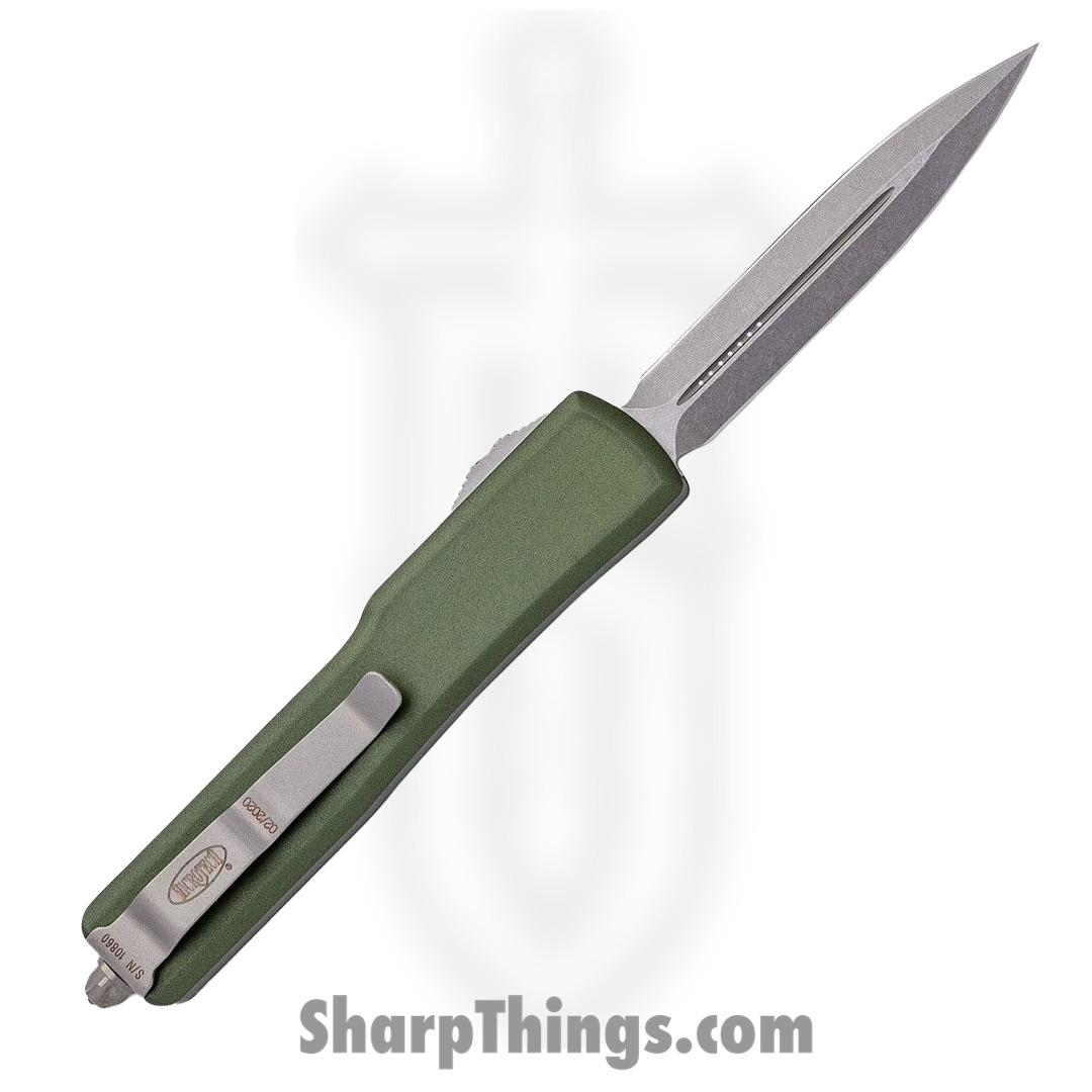 Microtech - 147-10OD - UTX-70 - OTF Auto - Elmax, M390, 204P Stonewash Dagger - 6061-T6 Aluminum - OD Green - Image 2