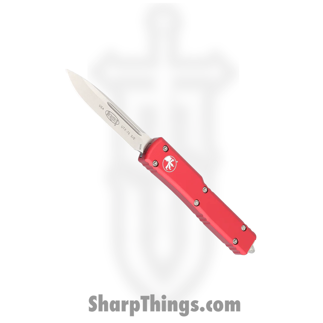 Microtech - 148-10RD - UTX-70 - OTF Auto - Elmax, M390, 204P Stonewash Drop Point - 6061-T6 Aluminum - Red