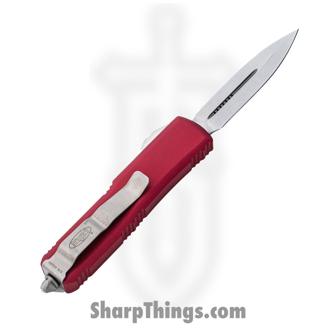 Microtech - 232-10RD - UTX-85 - OTF Auto - Elmax, M390, 204P Stonewash Dagger - 6061-T6 Aluminum - Red - Image 2
