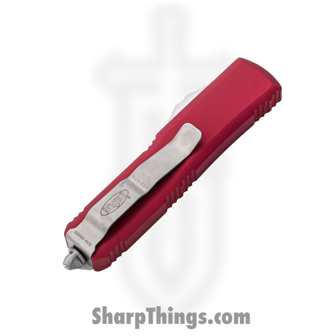 Microtech - 232-10RD - UTX-85 - OTF Auto - Elmax, M390, 204P Stonewash Dagger - 6061-T6 Aluminum - Red - Image 4