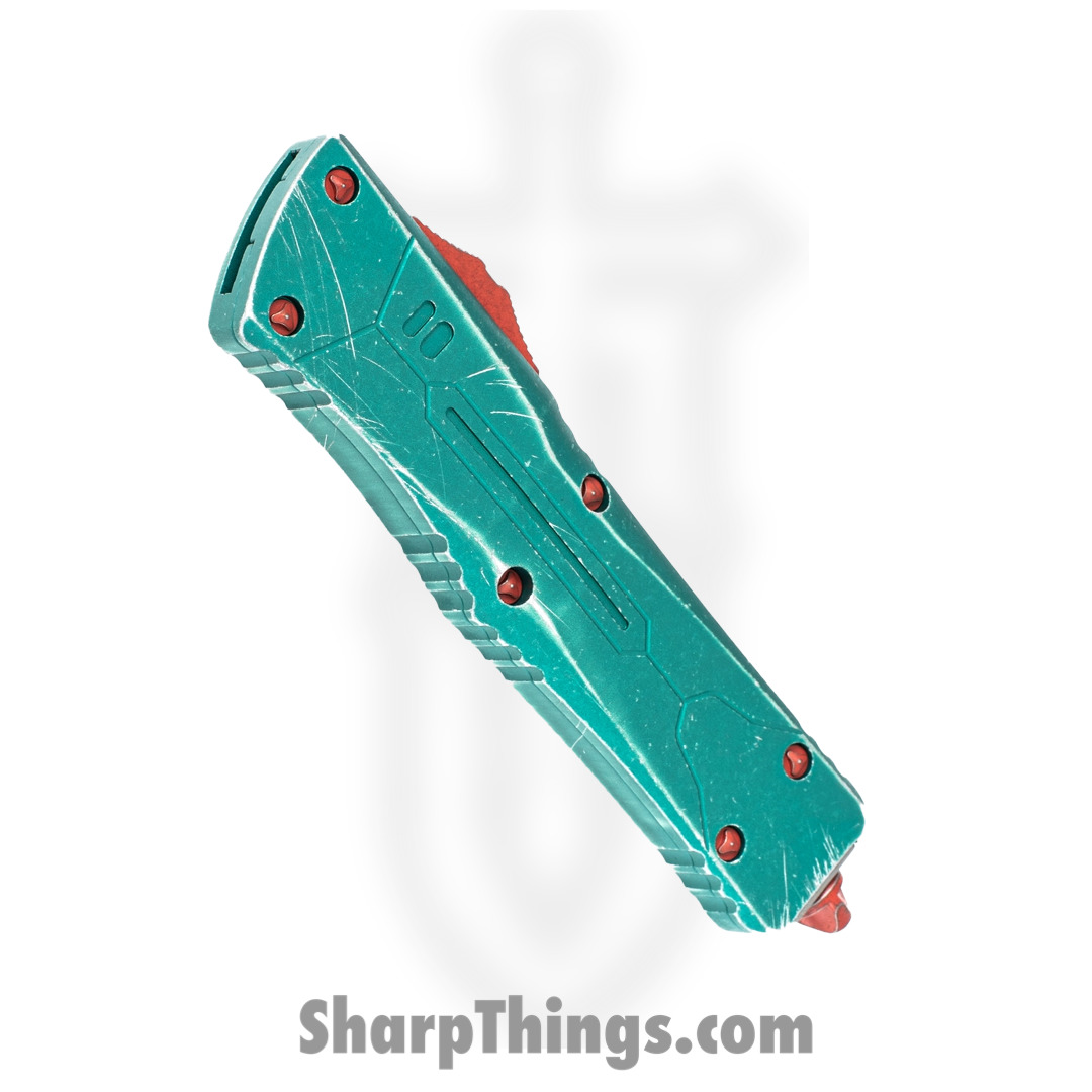 Microtech - 144-10BH - Combat Troodon Bounty Hunter - OTF Auto - Elmax, M390, 204P Apocalyptic Tanto - 6061-T6 Aluminum - Green/Red/Yellow - Image 3
