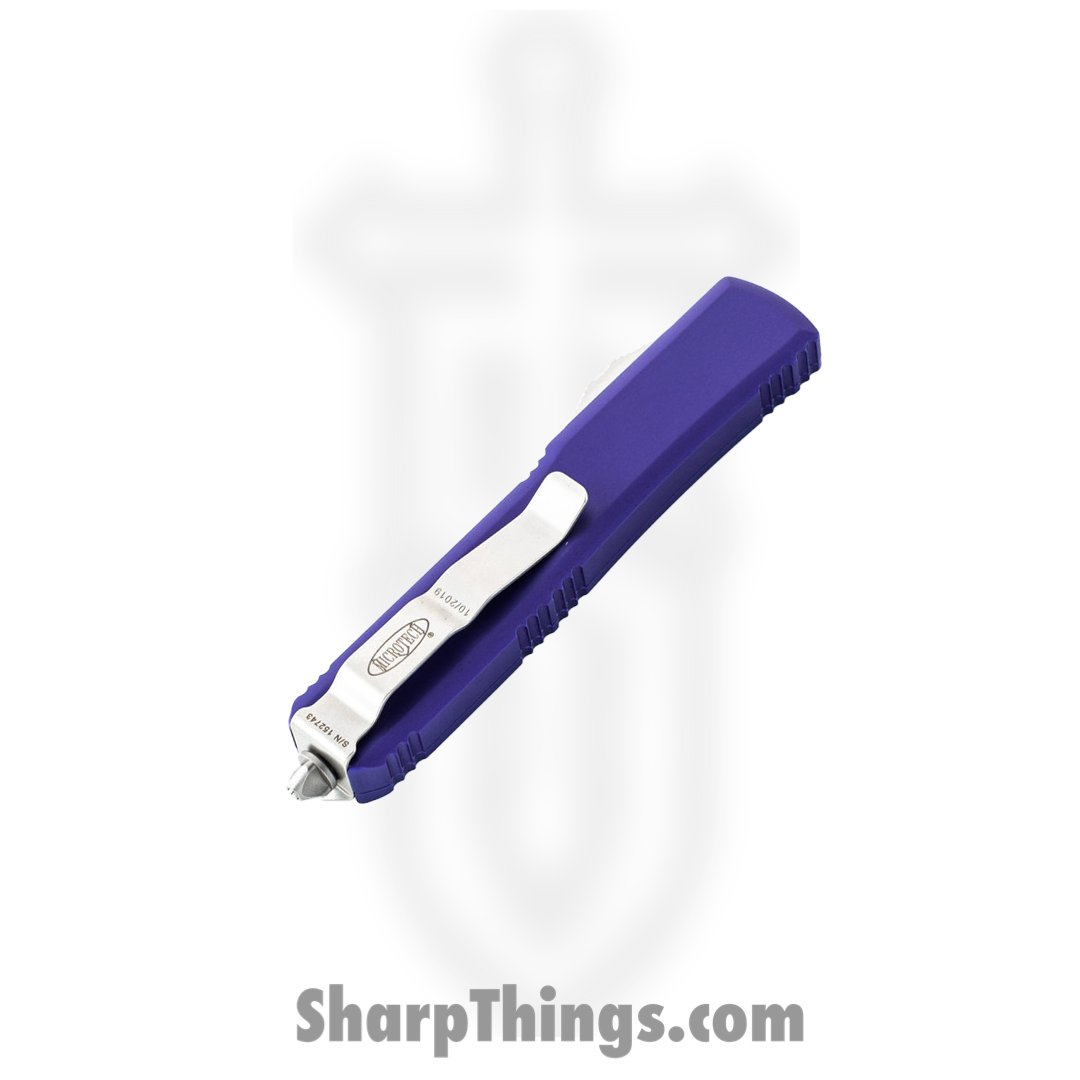 Microtech - 122-10PU - Ultratech - OTF Auto - Elmax, M390, 204P Stonewash Dagger - 6061-T6 Aluminum - Purple - Image 4