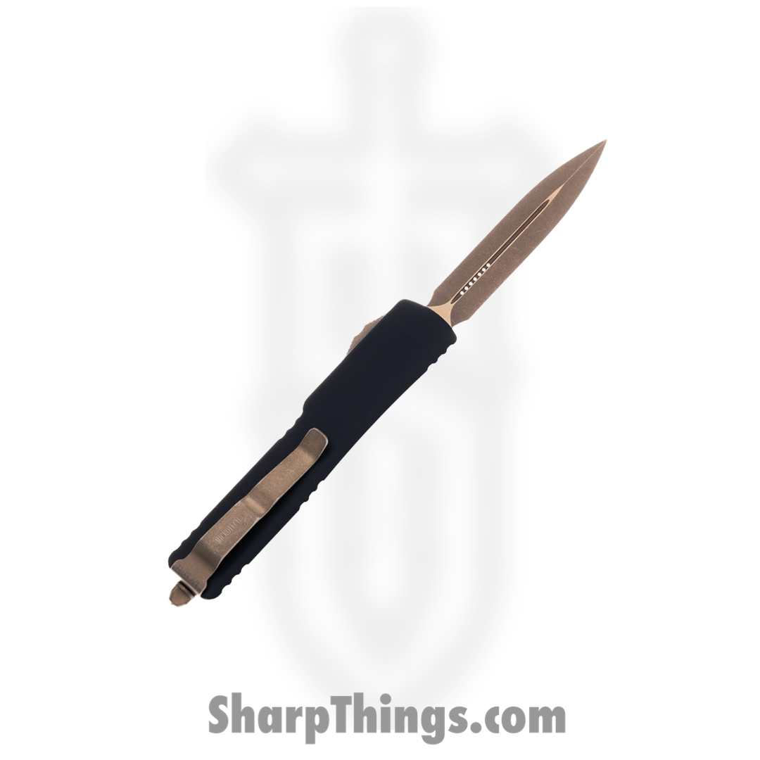 Microtech - 147-13AP - UTX-70 - OTF Auto - Elmax, M390, 204P Bronze Apocalyptic Dagger - 6061-T6 Aluminum - Black - Image 2