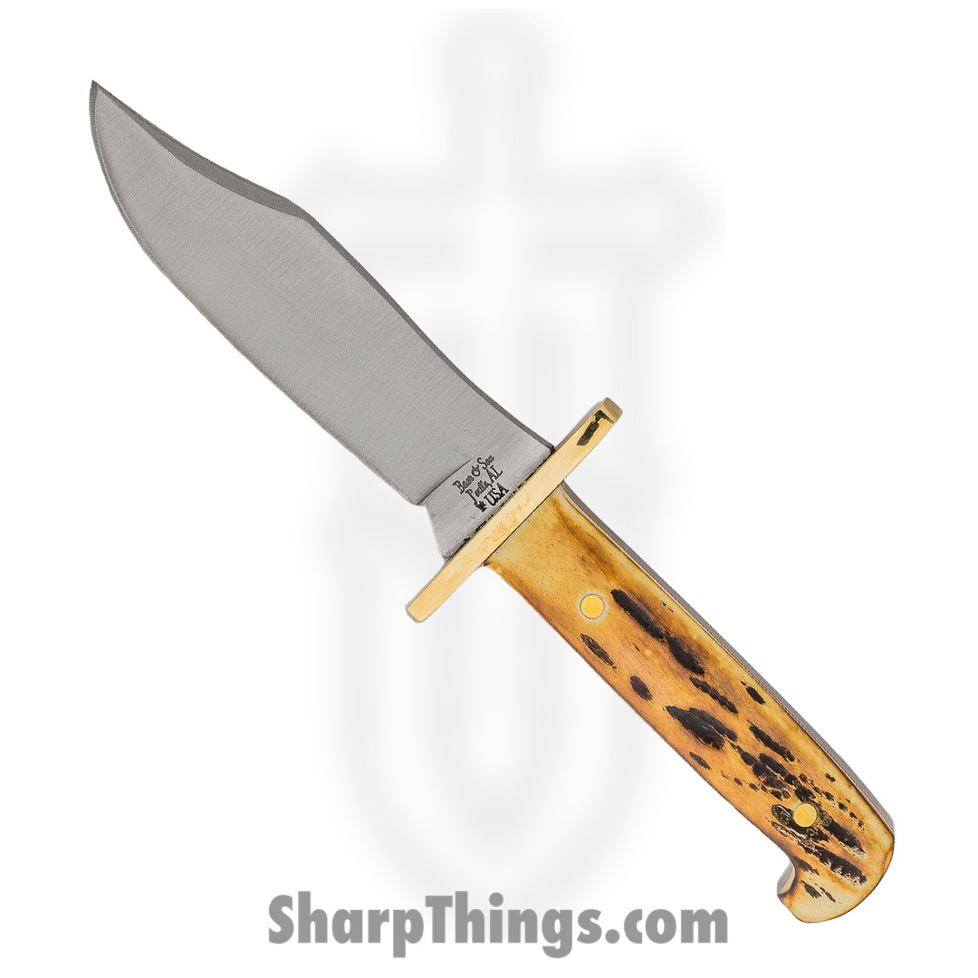 Bear & Son - BC50012 - Baby Bowie - Fixed Blade Knife - 440 SS Satin Clip Point - India Stag Bone - Black Brown