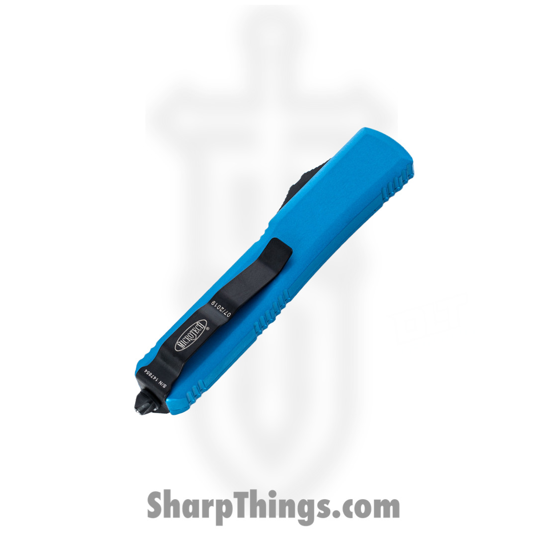 Microtech - 121-1BL - Ultraetch - OTF Auto - Elmax, M390, 204P Two Tone Drop Point - 6061-T6 Aluminum - Blue - Image 4