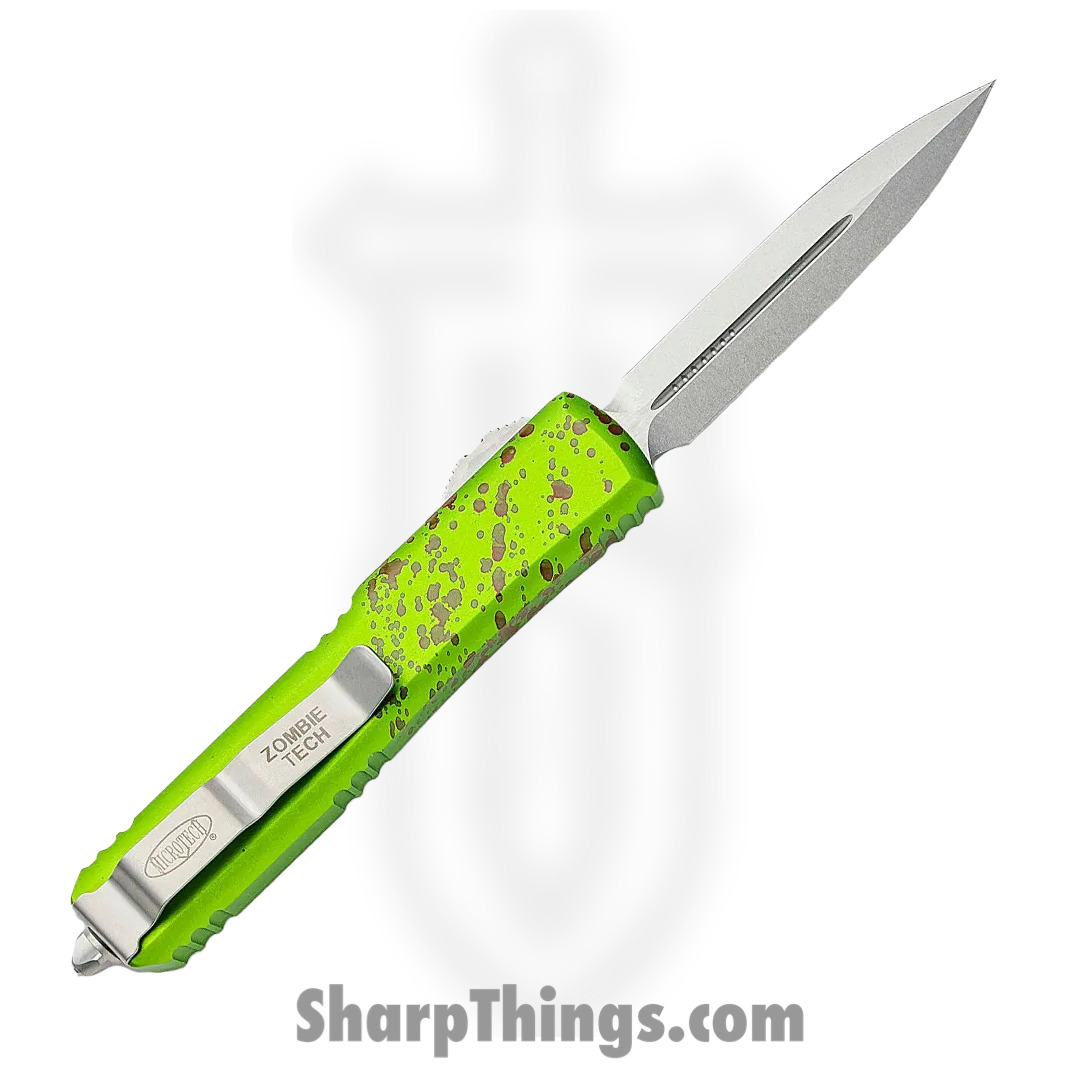 Microtech - 122-10Z - Ultratech Signature Series Zombie Tech - OTF Auto - Elmax, M390, 204P Stonewash Dagger - 6061-T6 Aluminum - Green/Red - Image 2