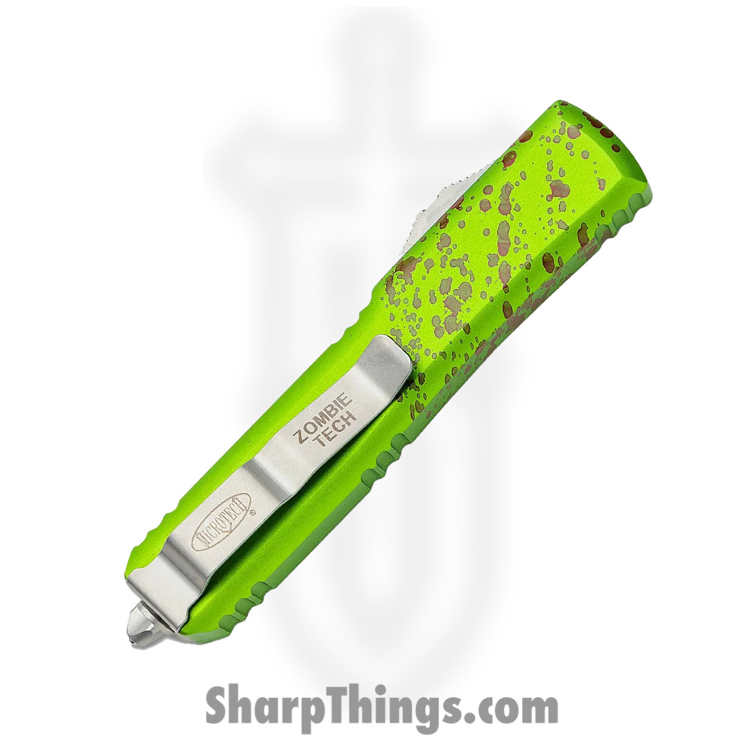 Microtech - 122-10Z - Ultratech Signature Series Zombie Tech - OTF Auto - Elmax, M390, 204P Stonewash Dagger - 6061-T6 Aluminum - Green/Red - Image 4