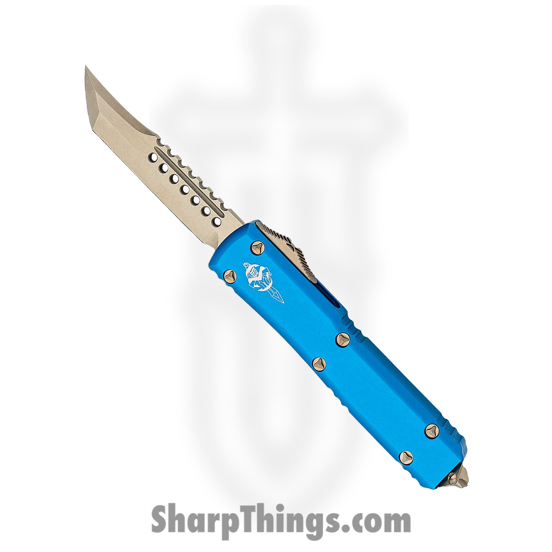 Microtech - 119-13BLS - Ultratech Signature Series - OTF Auto - Elmax, M390, 204P Bronze Hellhound - 6061-T6 Aluminum - Blue