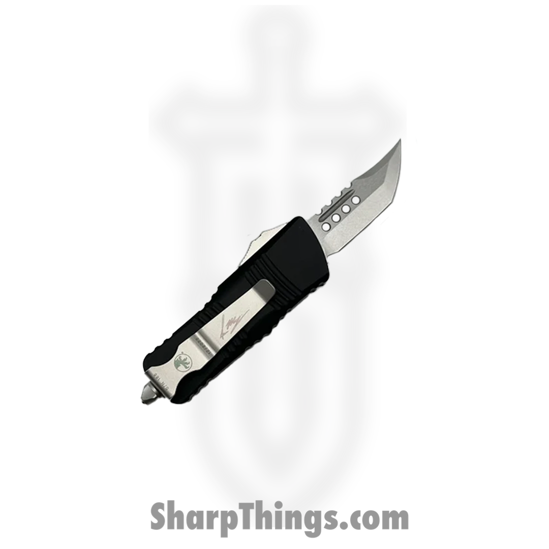 Microtech - 819-10S - Mini Troodon Hellhound Signature Series - OTF Auto - M390 Stonewash Hellhound Tanto - 6061-T6 Aluminum - Black - Image 2