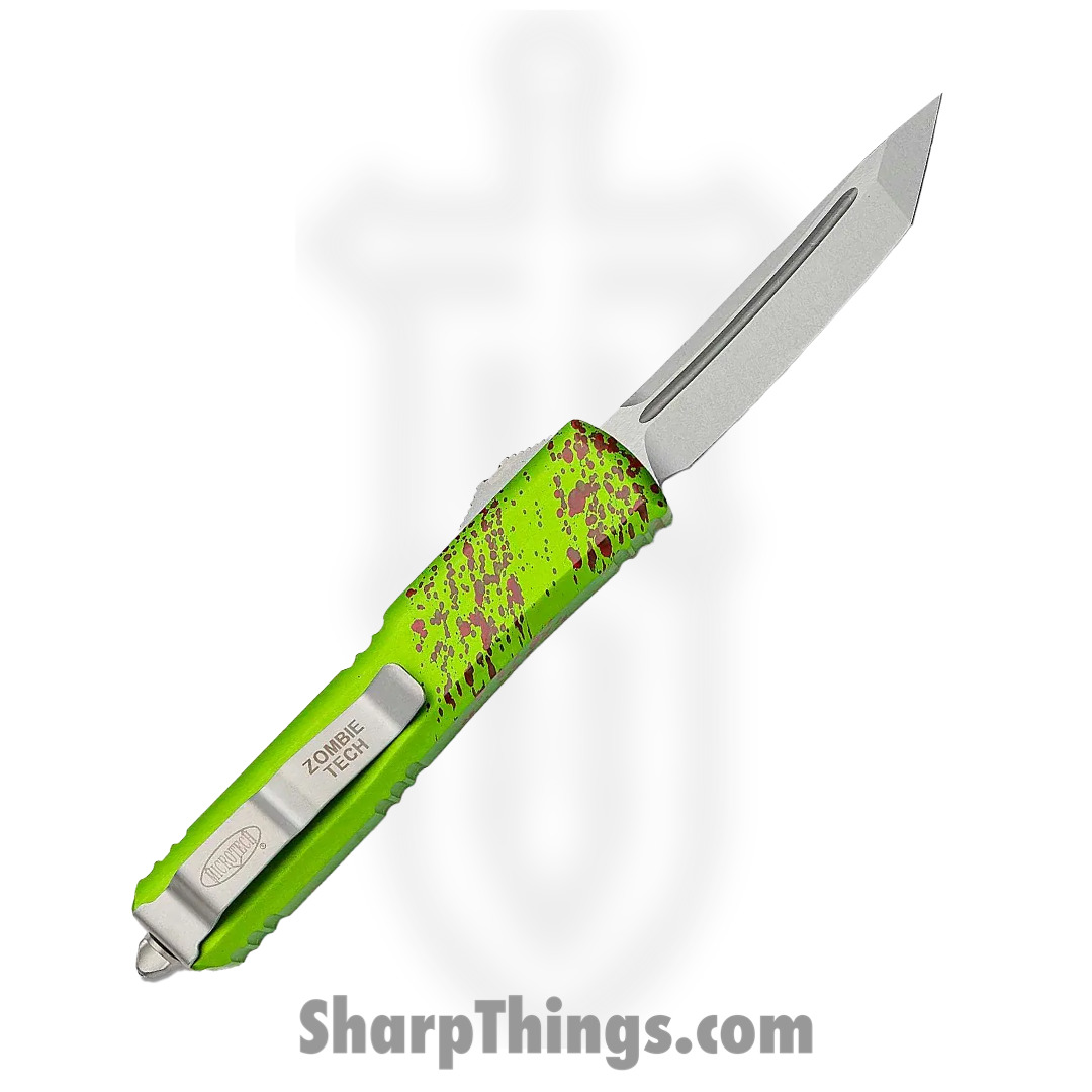 Microtech - 123-10Z - Ultratech Signature Series Zombie Tech - OTF Auto - Elmax, M390, 204P Stonewash Tanto - 6061-T6 Aluminum - Green/Red - Image 2