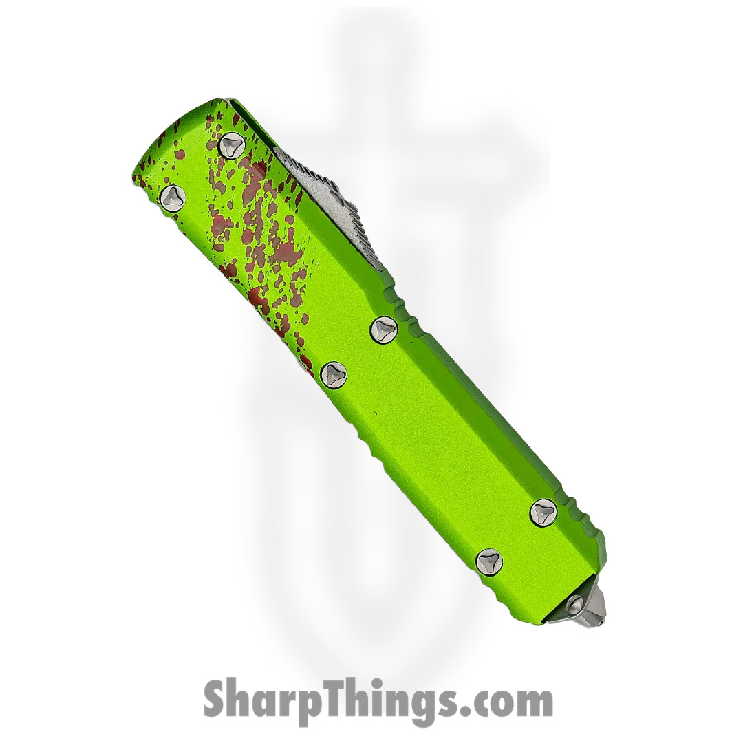 Microtech - 123-10Z - Ultratech Signature Series Zombie Tech - OTF Auto - Elmax, M390, 204P Stonewash Tanto - 6061-T6 Aluminum - Green/Red - Image 3
