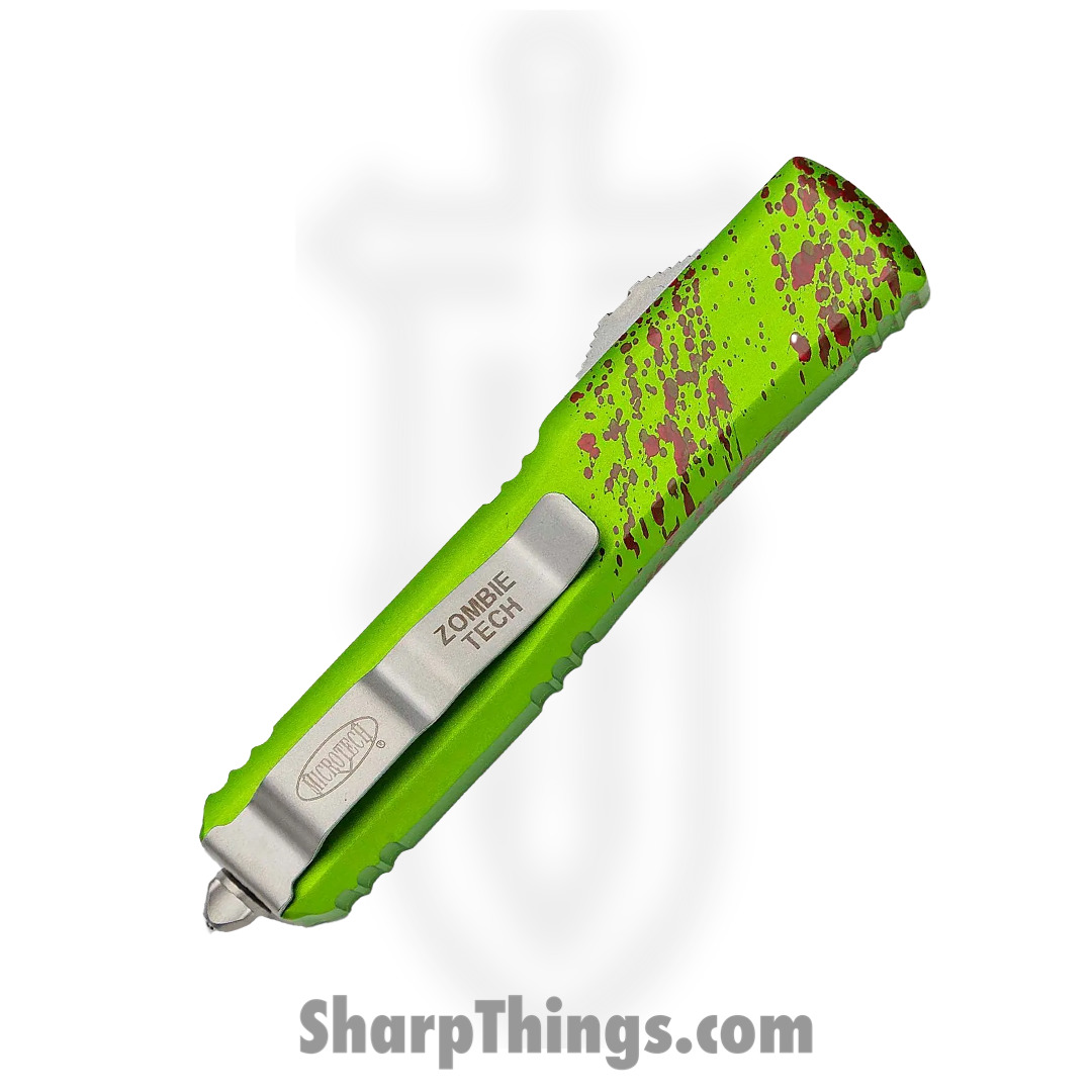 Microtech - 123-10Z - Ultratech Signature Series Zombie Tech - OTF Auto - Elmax, M390, 204P Stonewash Tanto - 6061-T6 Aluminum - Green/Red - Image 4
