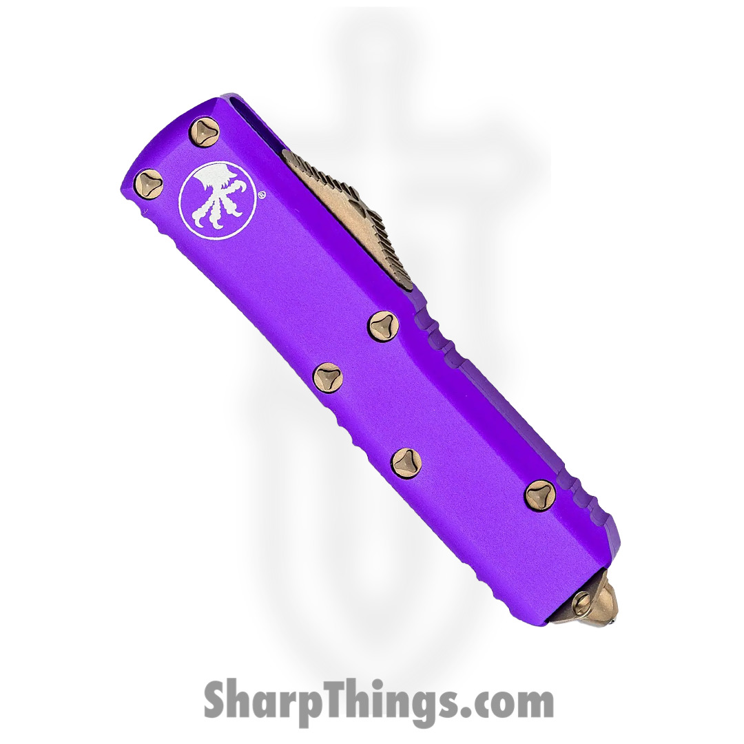 Microtech - 232-13PU - UTX-85 - OTF Auto - Elmax, M390, 204P Bronze Dagger - 6061-T6 Aluminum - Purple - Image 3