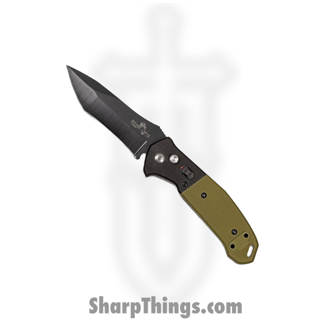 Bear & Son - BCAC500B4B - Bold Action V Automatic Button Lock Tanto Knife - 14C28N G10 - Black and Green