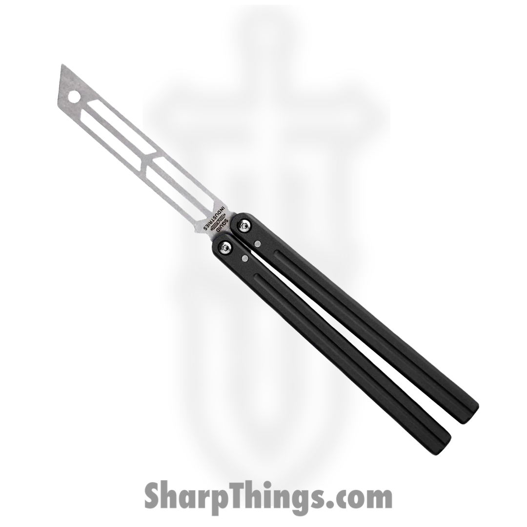 Squid Industries - 05TR01SW01BK - Triton V2 Knife Trainer - Balisong - 301HH Blasted Tanto - 6061-T6 Aluminum - Black