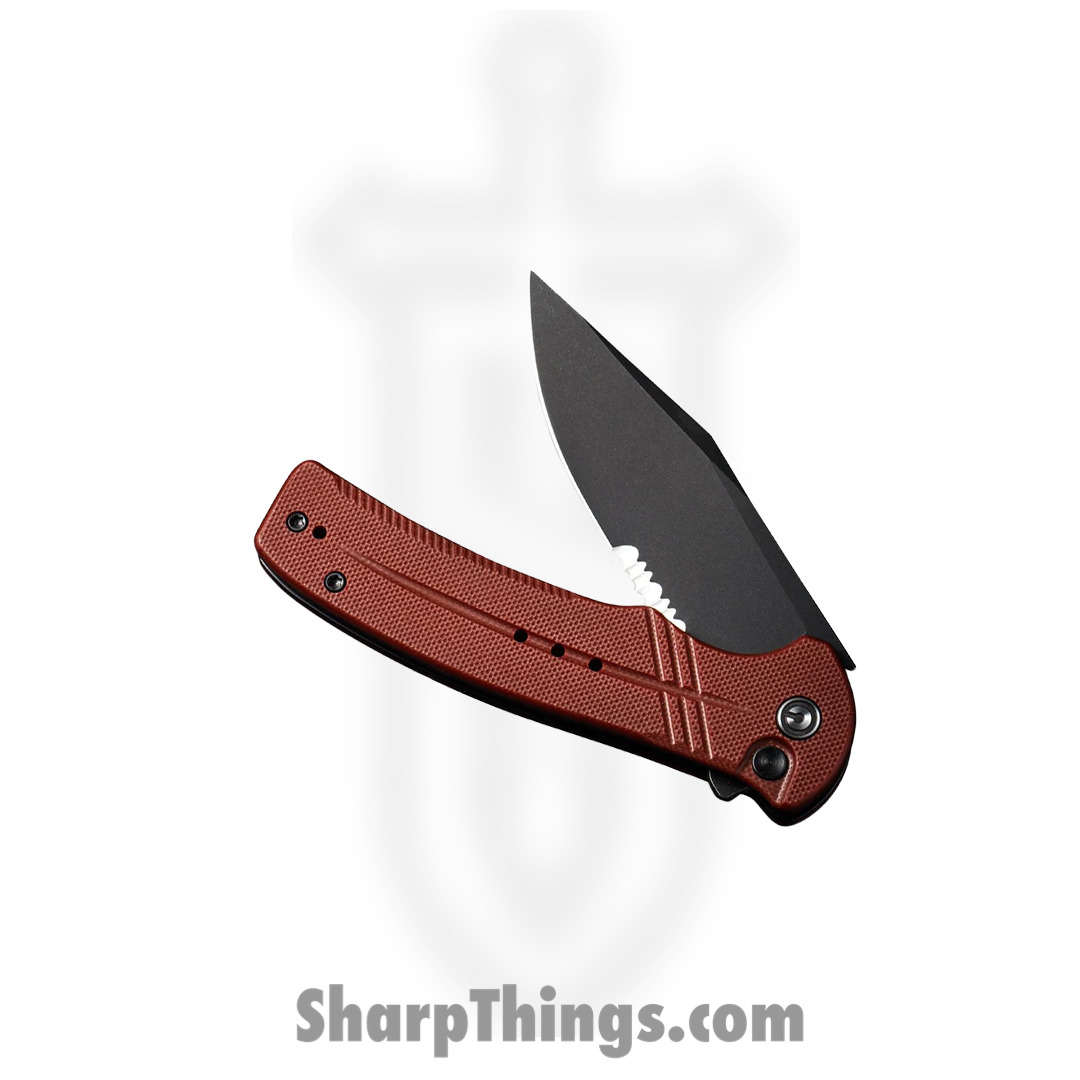 Civivi - CIVC20038E2 - Cogent Button Lock - Folding Knife - 14C28N Black Stonewash Clip Point - G10 - Burgundy - Image 5