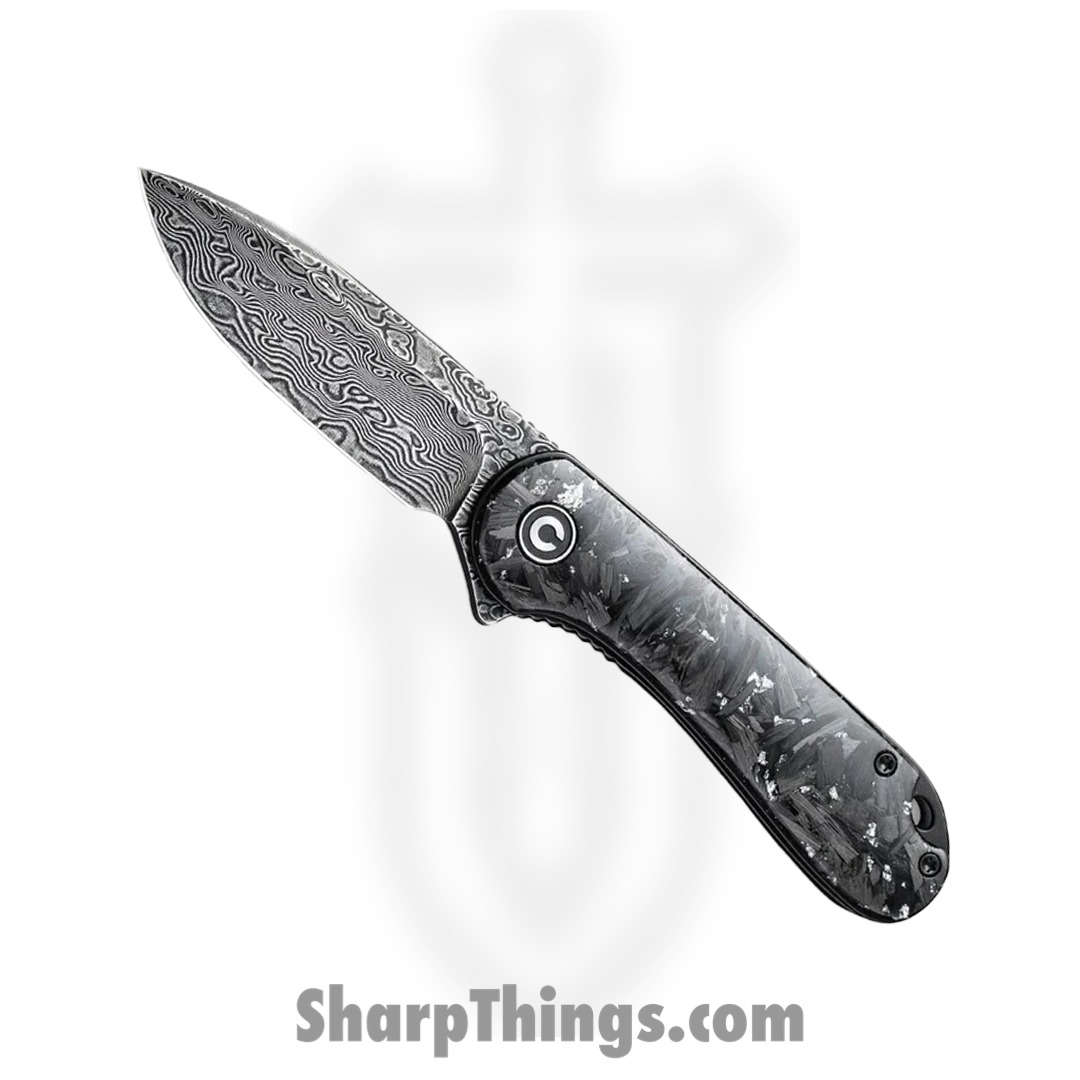 Civivi - CIVC907CDS2 - Elementum Flipper Knife - Damascus Carbon Fiber - Contoured Silver