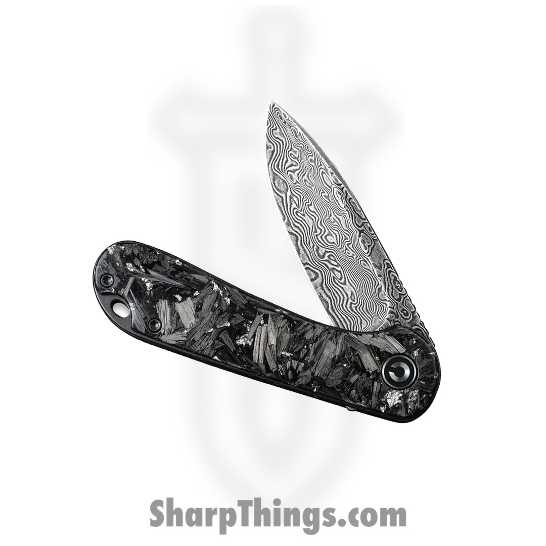 Civivi - CIVC907CDS2 - Elementum Flipper Knife - Damascus Carbon Fiber - Contoured Silver - Image 5