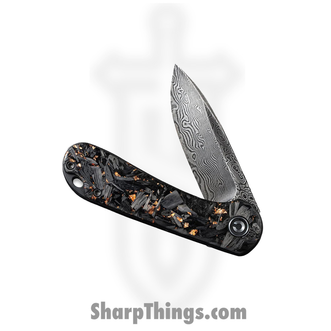 Civivi - CIVC907CDS3 - Elementum Flipper Knife - Damascus Carbon Fiber - Contured Copper - Image 5