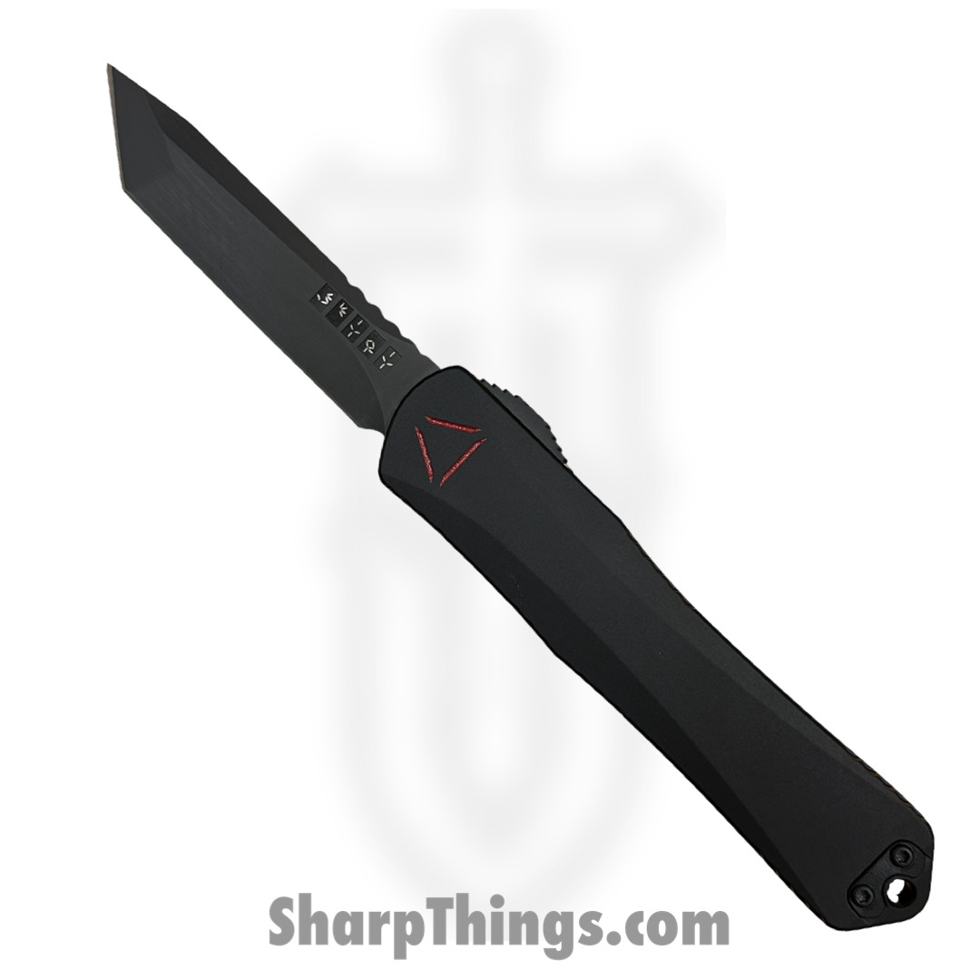Heretic Knives - H031-6A-PRED - Manticore X Predator - OTF Auto - Magnacut Coated Tanto - 6061-T6 Aluminum/Engraved Logo - Black/Red