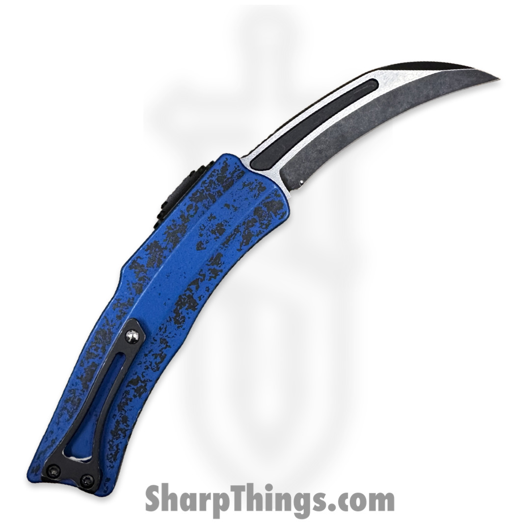 Heretic Knives - H060-14A-BRKBLU - Roc - OTF Auto - Magnacut Stonewash Hawkbill - 6061-T6 Aluminum - Breakthrough Blue/Black - Image 2