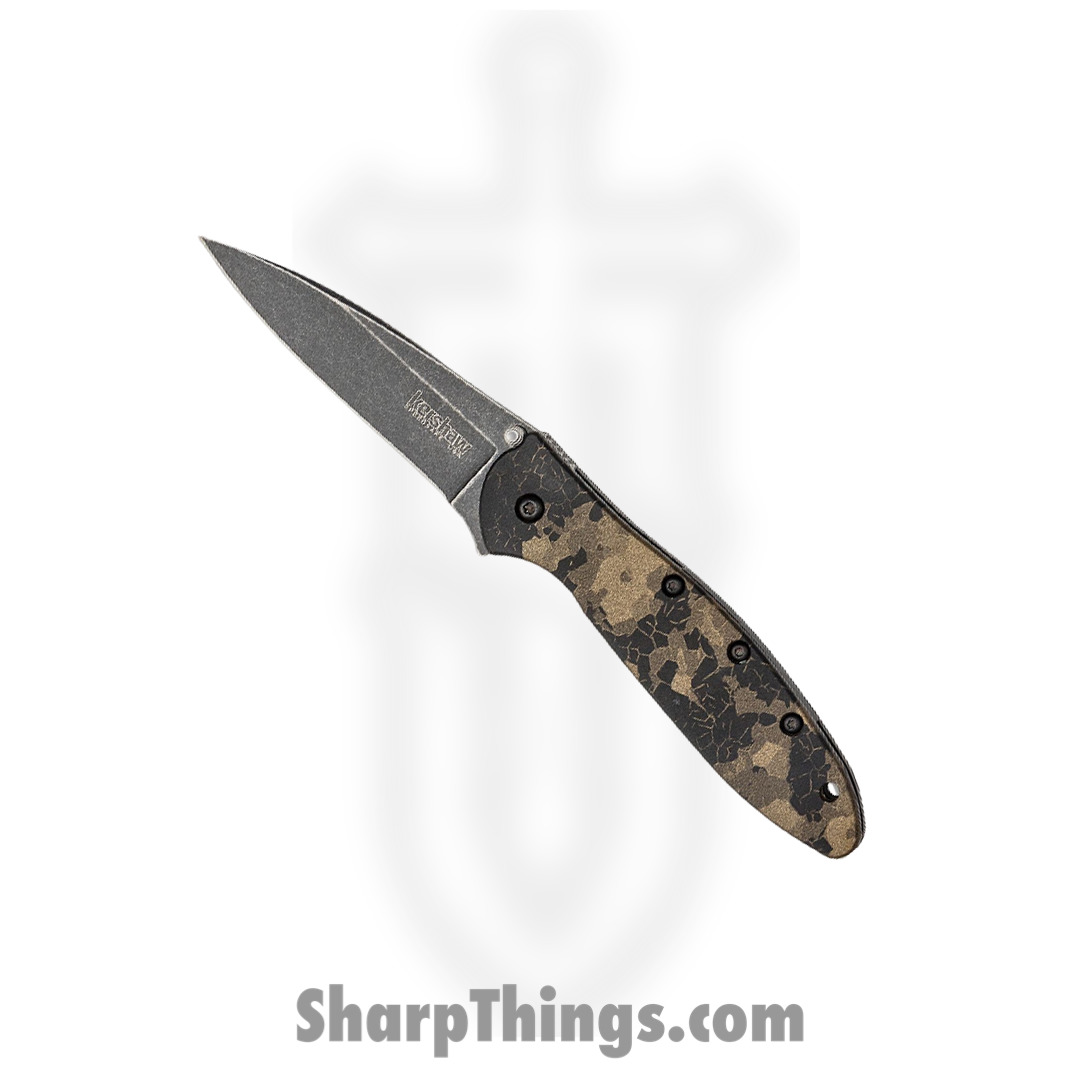 Kershaw - 1660DEB - Ken Onion Leek - Assisted Open Knife - 14C28N Blackwash Modified Wharncliffe - 6061-T6 Aluminum - Digital Brown