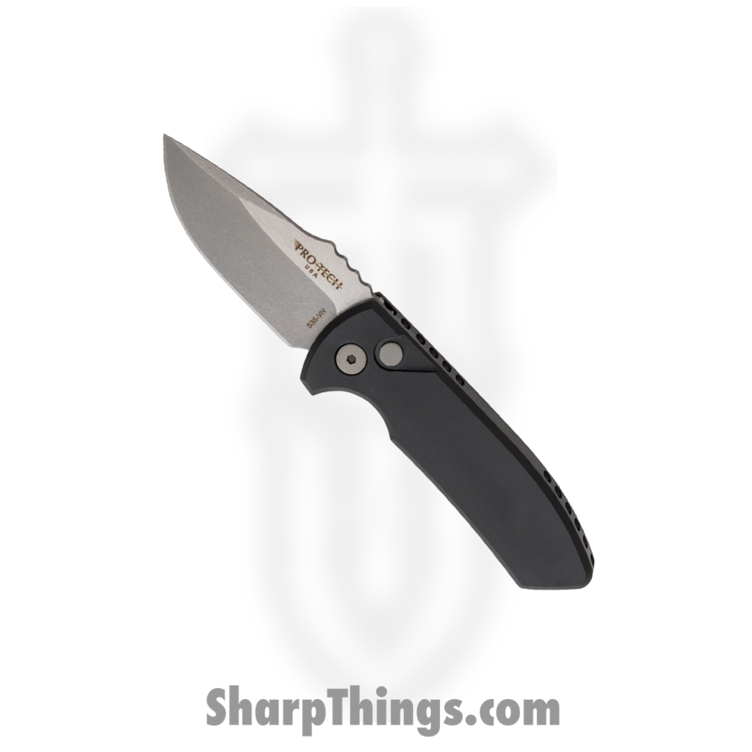 ProTech - LG401 - Les George Short Bladed Rockeye - Automatic Knife - S35VN Stonewash Drop Point - 6061-T6 Aluminum - Black