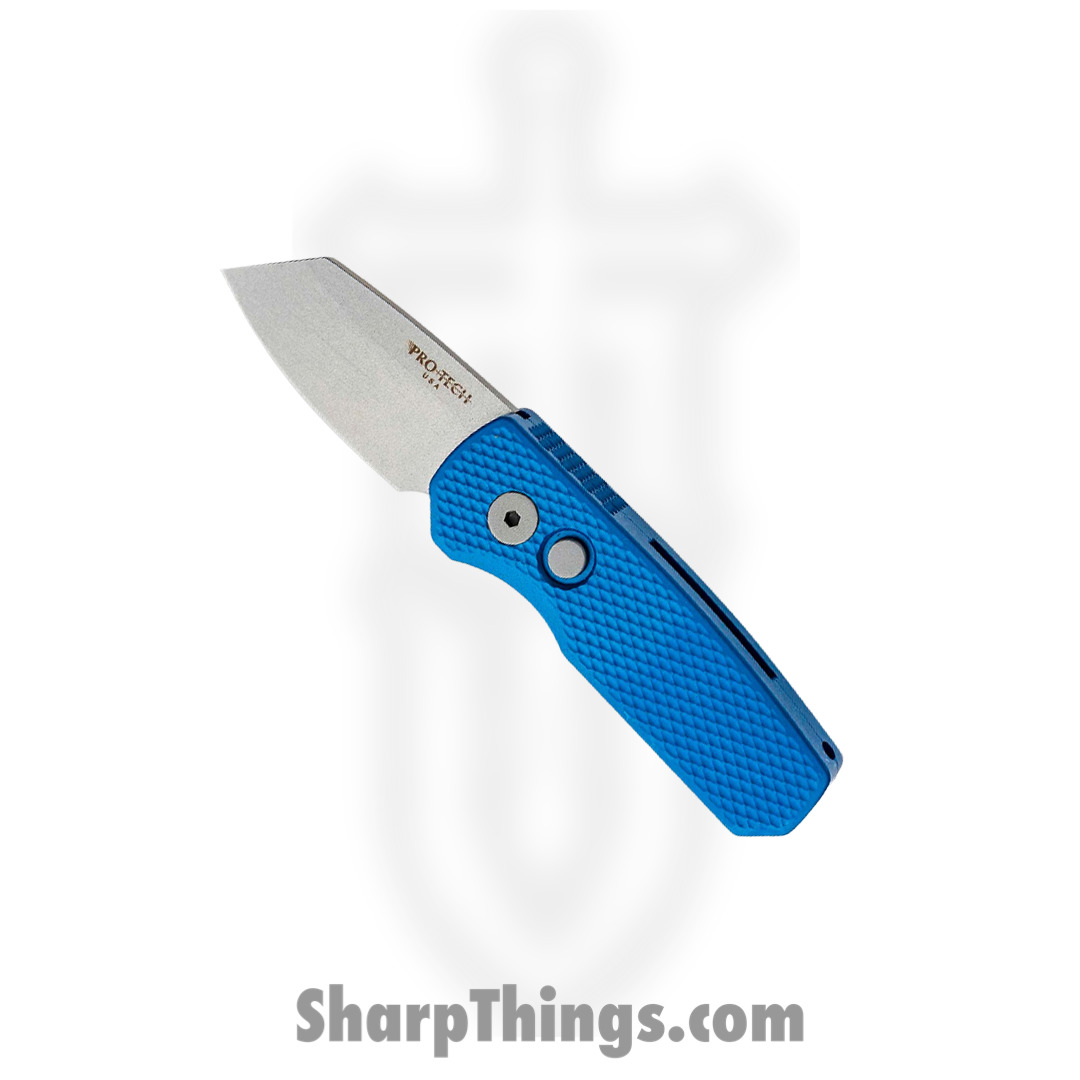 ProTech - R5205-Blue - Runt 5 - Automatic Knife - CPM-20CV Stonewash Reverse Tanto - Aluminum - Blue