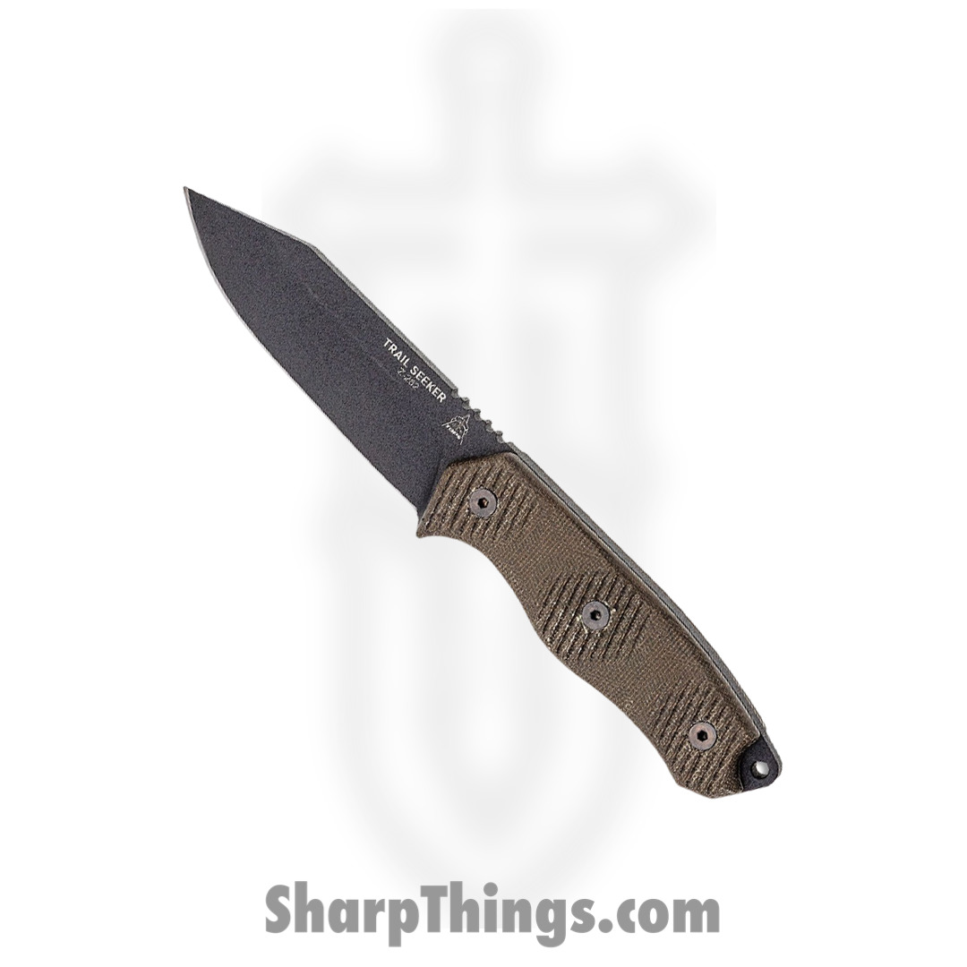 Tops - TPTLSR01 - Trail Seeker - Fixed Blade Knife - 1095 HC Coated Clip Point - Micarta - Green