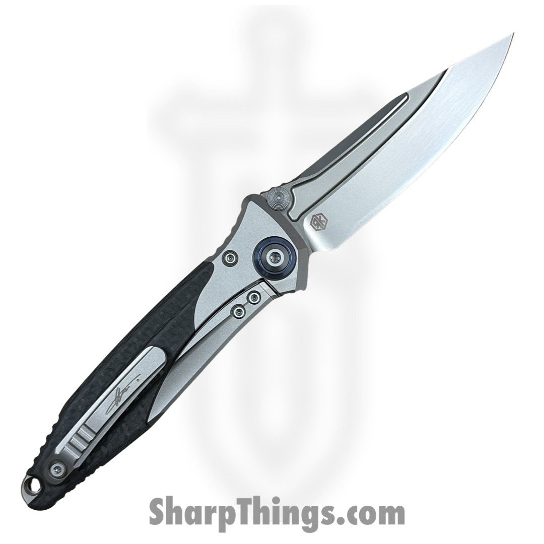 Microtech - 260-7CFTI - Socom Bravo - Folding Knife - Bead Blasted S/E Manual Folding Knife - Bolstered Titanium Blue Pivot Collar - CF Scales - Image 2