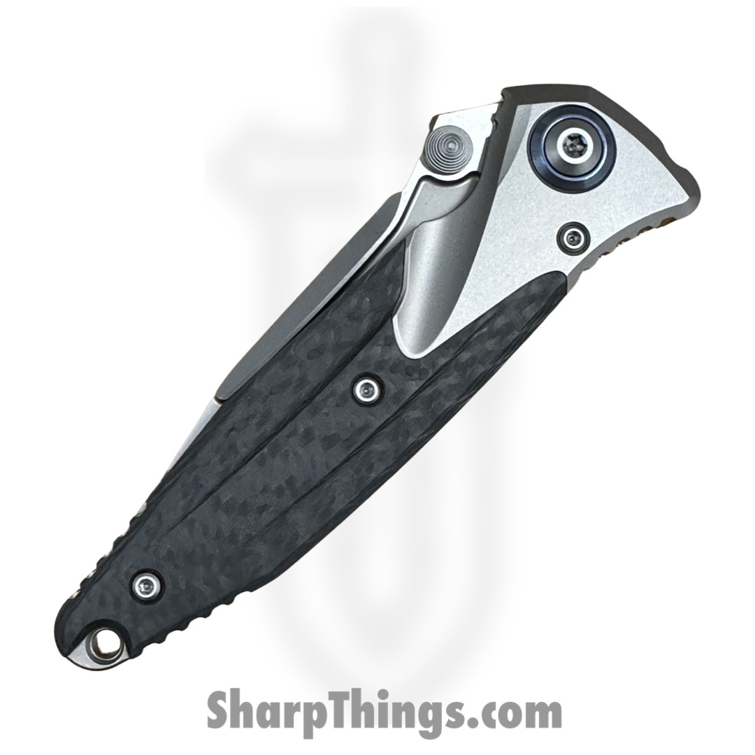 Microtech - 260-7CFTI - Socom Bravo - Folding Knife - Bead Blasted S/E Manual Folding Knife - Bolstered Titanium Blue Pivot Collar - CF Scales - Image 6