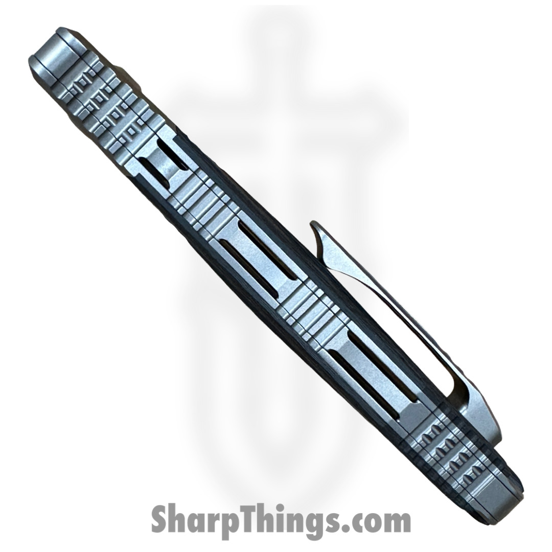 Microtech - 260-7CFTI - Socom Bravo - Folding Knife - Bead Blasted S/E Manual Folding Knife - Bolstered Titanium Blue Pivot Collar - CF Scales - Image 3