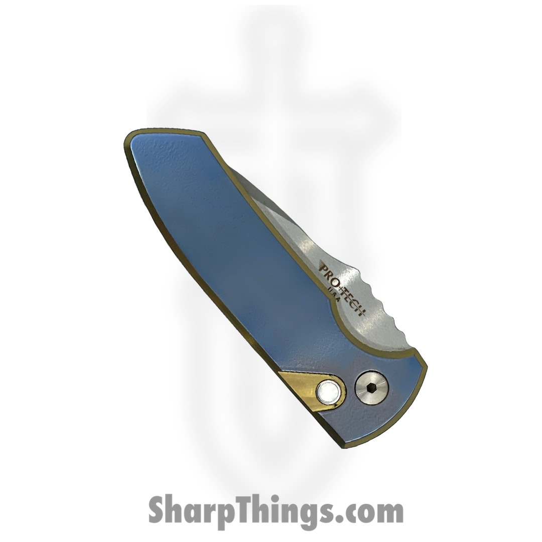 PROTECH - 2023SBR001 - 2023 SBR Custom 001 Auto 2 Tone Blue Bronze - CPM-S35VN Stonewash Clip Point - Titanium - Blue Bronze Orange Peel - Image 3