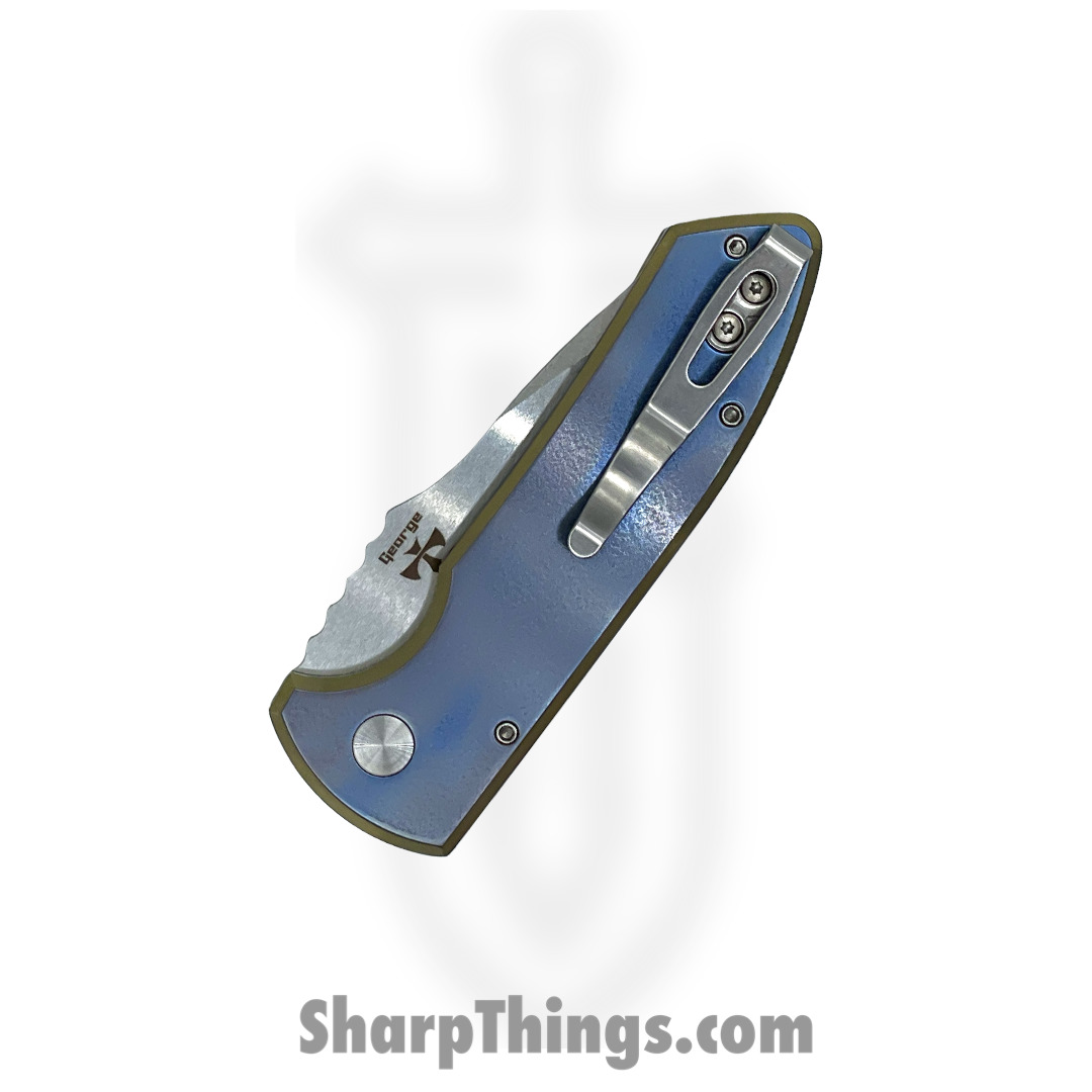 PROTECH - 2023SBR001 - 2023 SBR Custom 001 Auto 2 Tone Blue Bronze - CPM-S35VN Stonewash Clip Point - Titanium - Blue Bronze Orange Peel - Image 4